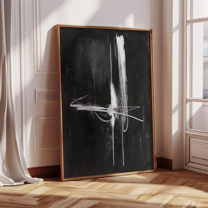 Modern Abstract Line Art, Black and White Fine Art Chalk Sketch, Wabi Sabi Print, Contemporary Texture Wall Art