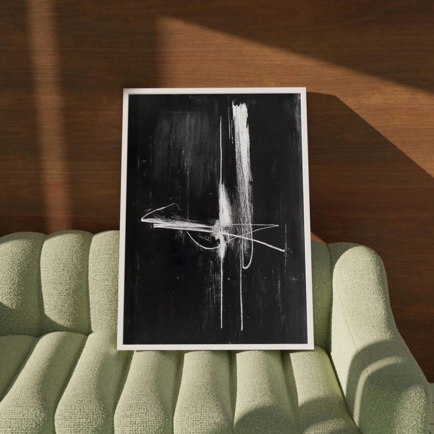 Modern Abstract Line Art, Black and White Fine Art Chalk Sketch, Wabi Sabi Print, Contemporary Texture Wall Art