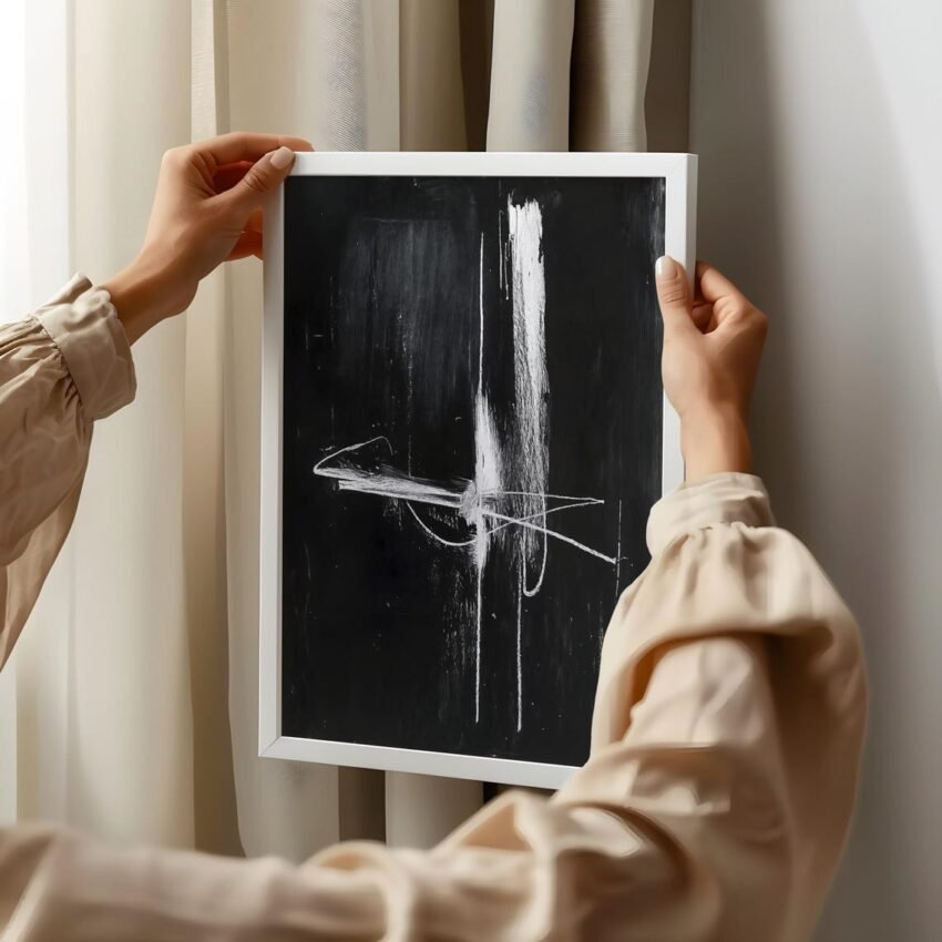 Modern Abstract Line Art, Black and White Fine Art Chalk Sketch, Wabi Sabi Print, Contemporary Texture Wall Art