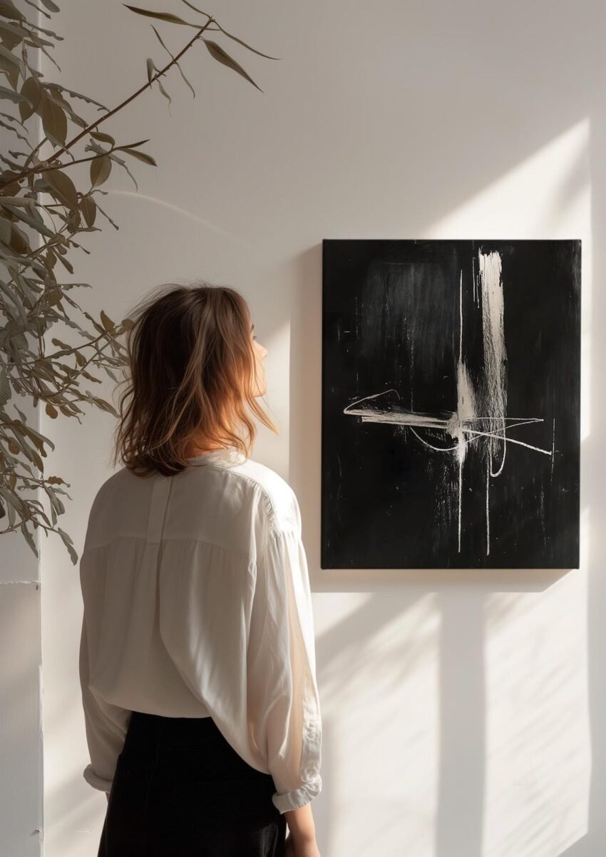 Modern Abstract Line Art, Black and White Fine Art Chalk Sketch, Wabi Sabi Print, Contemporary Texture Wall Art