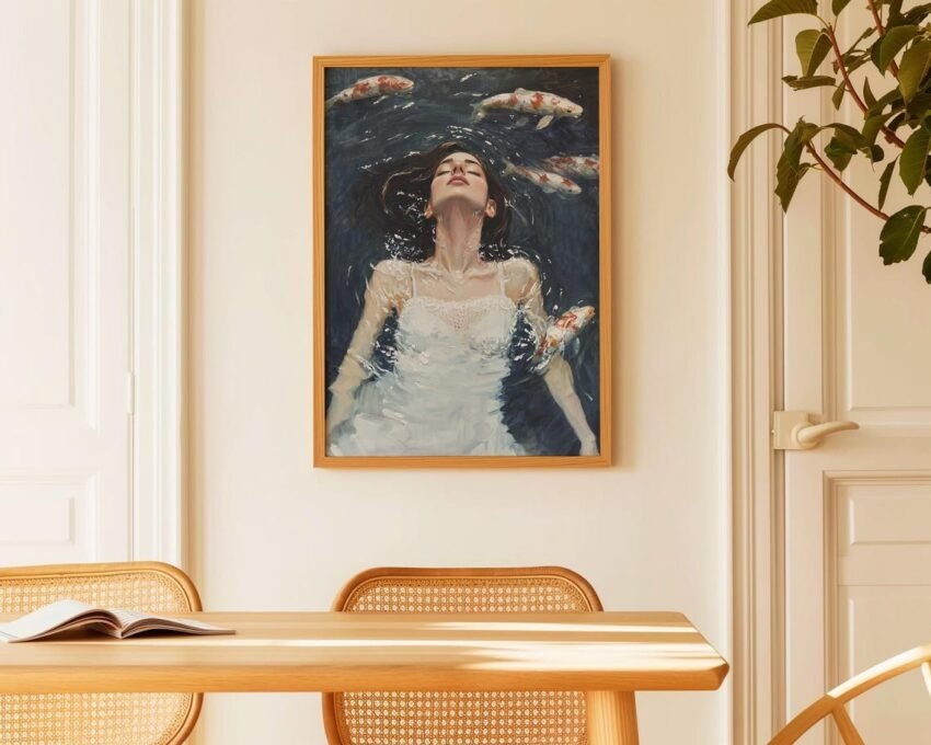 Beautiful Woman Swimming Oil Painting, Female Portrait Figure Print, Feminine Art Prints, Antique Figurative Artwork - Image 4