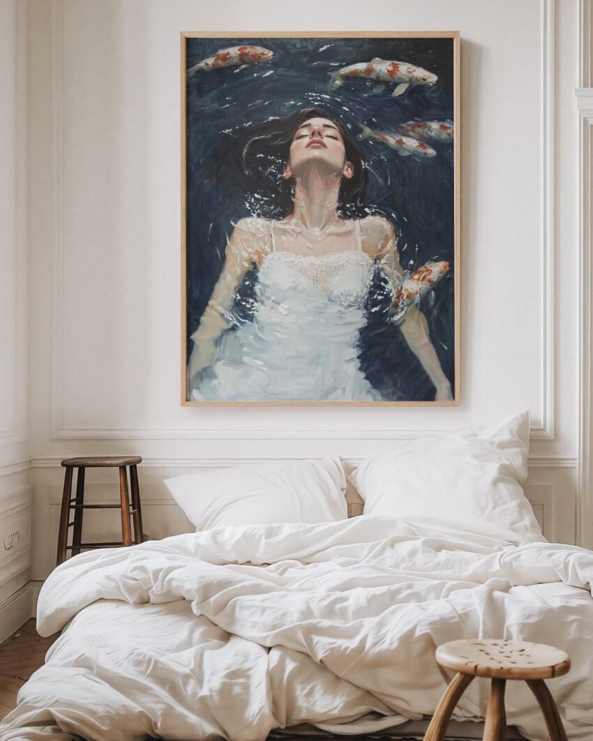 Beautiful Woman Swimming Oil Painting, Female Portrait Figure Print, Feminine Art Prints, Antique Figurative Artwork - Image 6