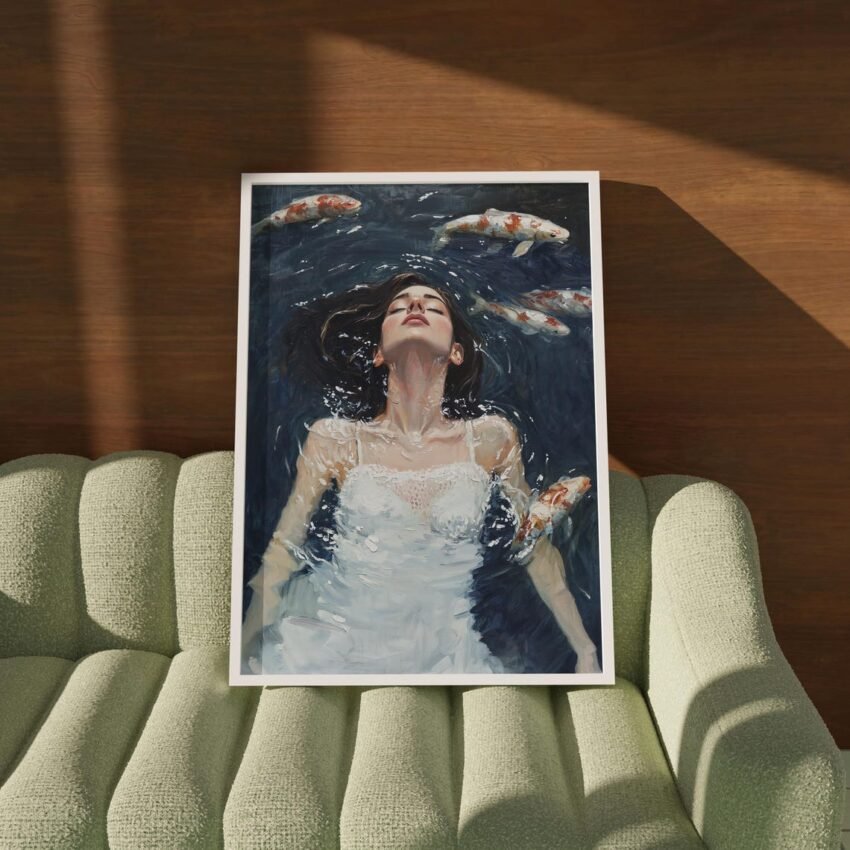 Beautiful Woman Swimming Oil Painting, Female Portrait Figure Print, Feminine Art Prints, Antique Figurative Artwork - Image 9