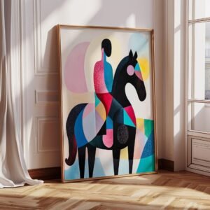 Colorful Horse Oil Painting on Canvas Original Minimalist Abstract Wall Art Print, Bold Colors, Large Mid Century Modern