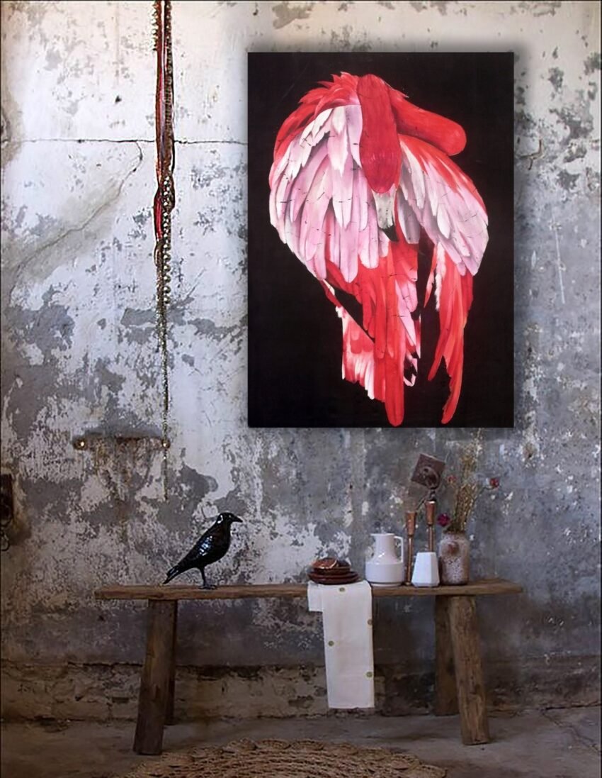 Flamingo original silk painting red flamingo batik paintin