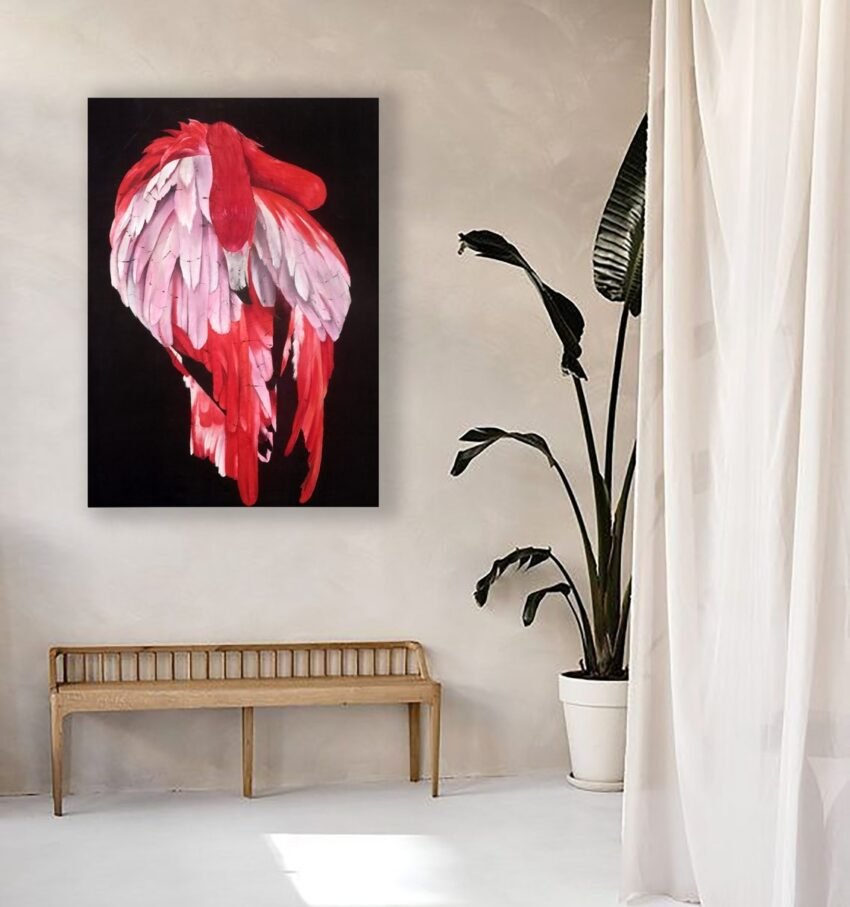 Flamingo original silk painting red flamingo batik paintin