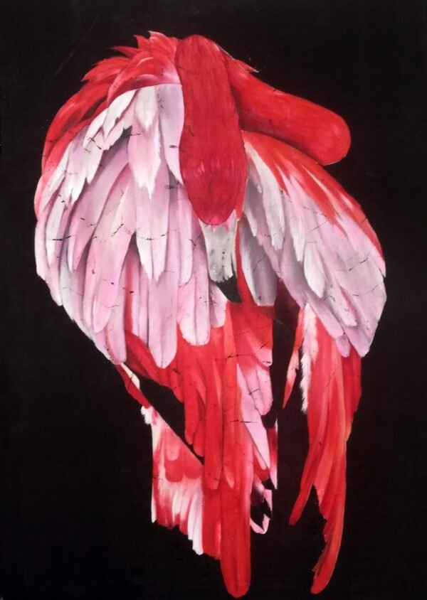 Flamingo original silk painting red flamingo batik paintin