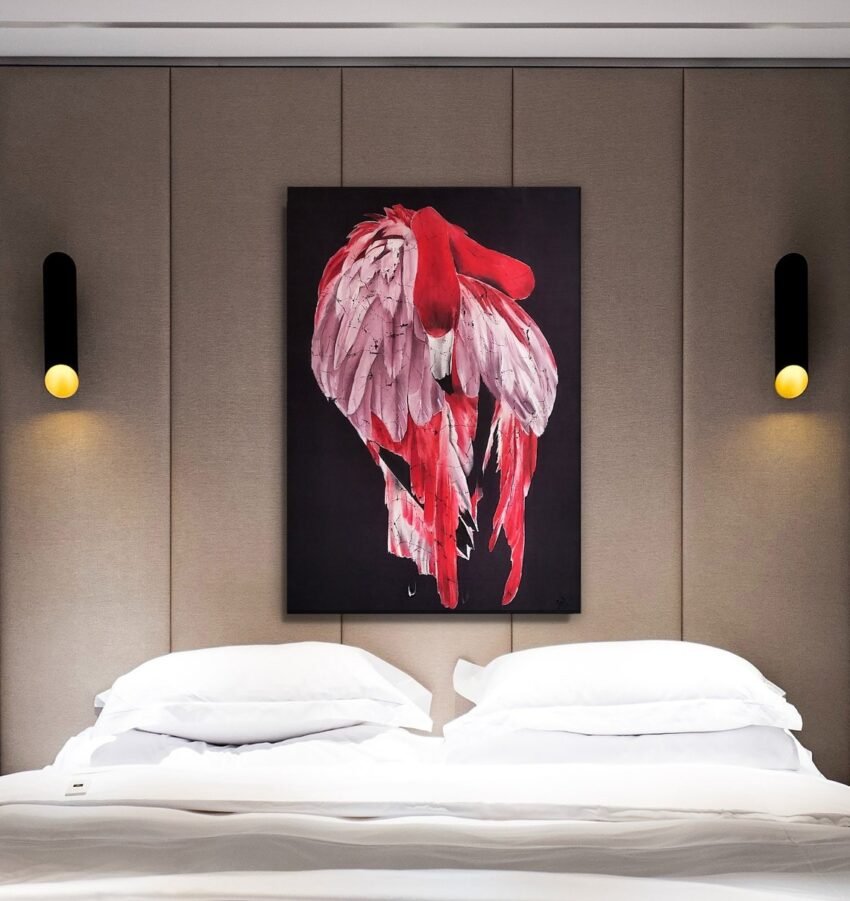 Flamingo original silk painting red flamingo batik paintin
