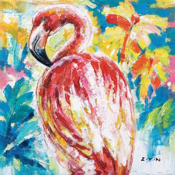 American Flamingo" Hand-Painted Bird Art – Original Wall Painting on Wrapped Canvas for Living Room, Bedroom, or Entryway Décor