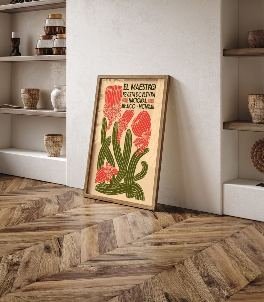 Mexican Cactus Vintage Print – Boho Wall Art, Modern Cactus Poster, Gift for Mum, Desert-Inspired Home Decor