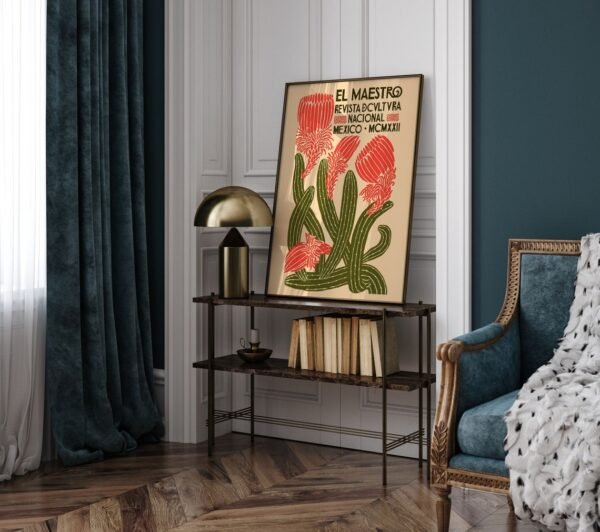 Mexican Cactus Vintage Print – Boho Wall Art, Modern Cactus Poster, Gift for Mum, Desert-Inspired Home Decor