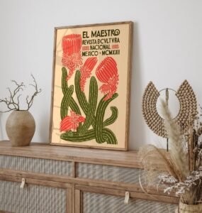 Mexican Cactus Vintage Print – Boho Wall Art, Modern Cactus Poster, Gift for Mum, Desert-Inspired Home Decor