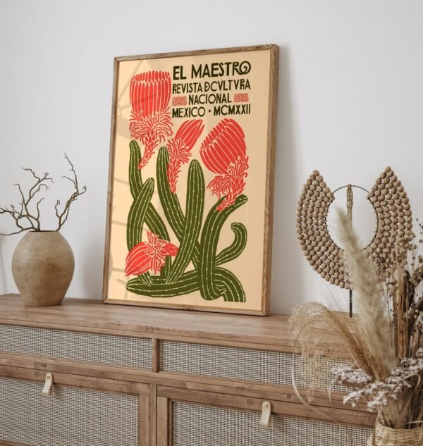 Mexican Cactus Vintage Print – Boho Wall Art, Modern Cactus Poster, Gift for Mum, Desert-Inspired Home Decor