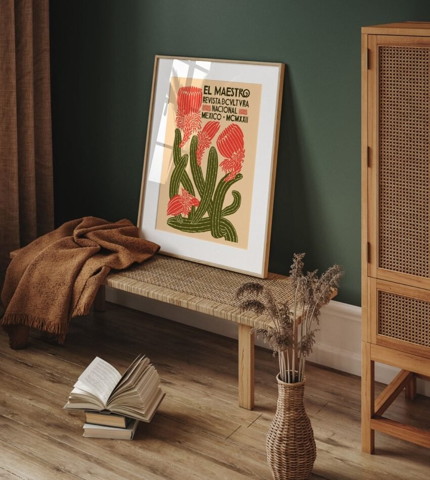 Mexican Cactus Vintage Print – Boho Wall Art, Modern Cactus Poster, Gift for Mum, Desert-Inspired Home Decor