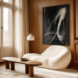 Modern Abstract Line Art, Black and White Chalk Sketch Fine Art, Monochromatic Print, Contemporary Painting, Original Minimalist