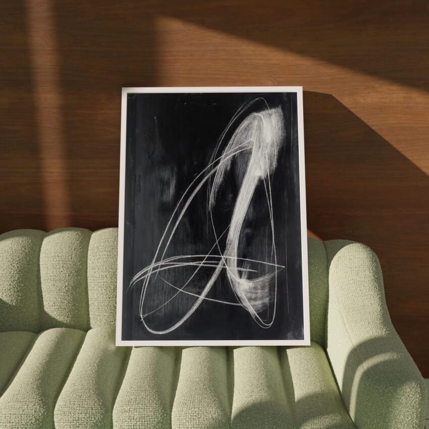 Modern Abstract Line Art, Black and White Chalk Sketch Fine Art, Monochromatic Print, Contemporary Painting, Original Minimalist