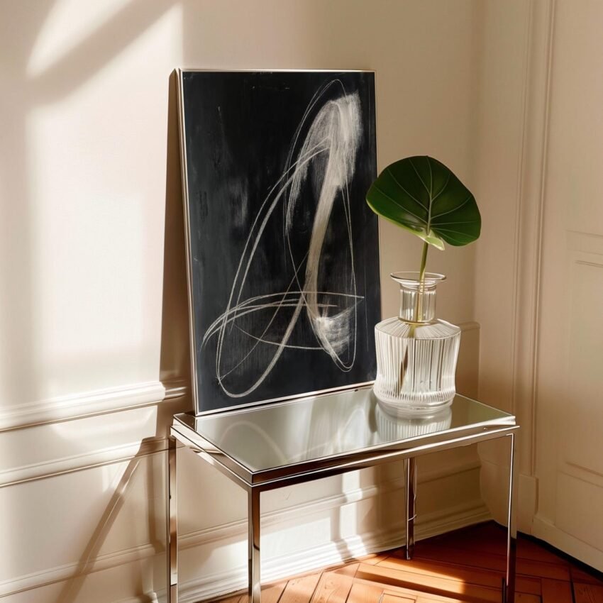 Modern Abstract Line Art, Black and White Chalk Sketch Fine Art, Monochromatic Print, Contemporary Painting, Original Minimalist
