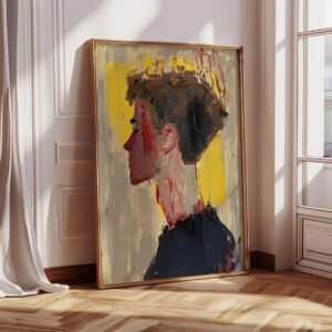 Modern Abstract Male Portrait Art – Yellow & Grey Tones, Acrylic Spray Paint Mixed Media Wall Decor
