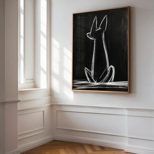 Vintage Charcoal Dog Sketch – Monochromatic Abstract Puppy Art, Modern Minimalist Drawing, Contemporary Wall Decor Print