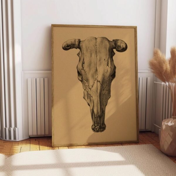 Vintage Cow Skull Drawing Print | Western Cowboy Wall Art | Retro Cowgirl Poster | Desert Boho Farmhouse Decor | Rustic Pencil Illustration