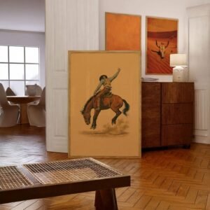 Vintage Cowboy Illustration Bucking Bronco Print Retro Rodeo Art