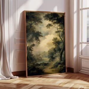 Vintage Forest Landscape Giclée Print – Moody Antique Oil Painting Wall Art, Traditional Garden Scene, Large Mid-Century Inspired Home Decor