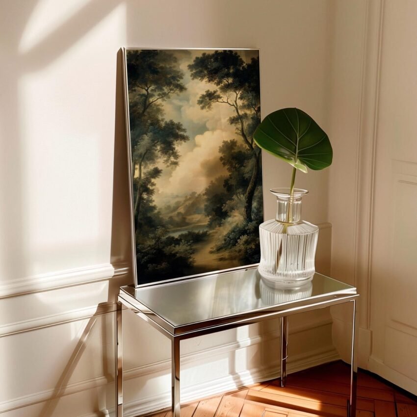 Vintage Forest Landscape Giclée Print – Moody Antique Oil Painting Wall Art, Traditional Garden Scene, Large Mid-Century Inspired Home Decor