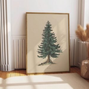 Vintage Pine Tree Drawing Print Fine Art Spruce Poster Cabin Cottage Wall Art