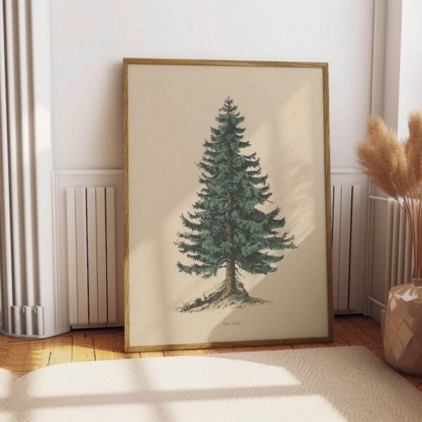 Vintage Pine Tree Drawing Print Fine Art Spruce Poster Cabin Cottage Wall Art