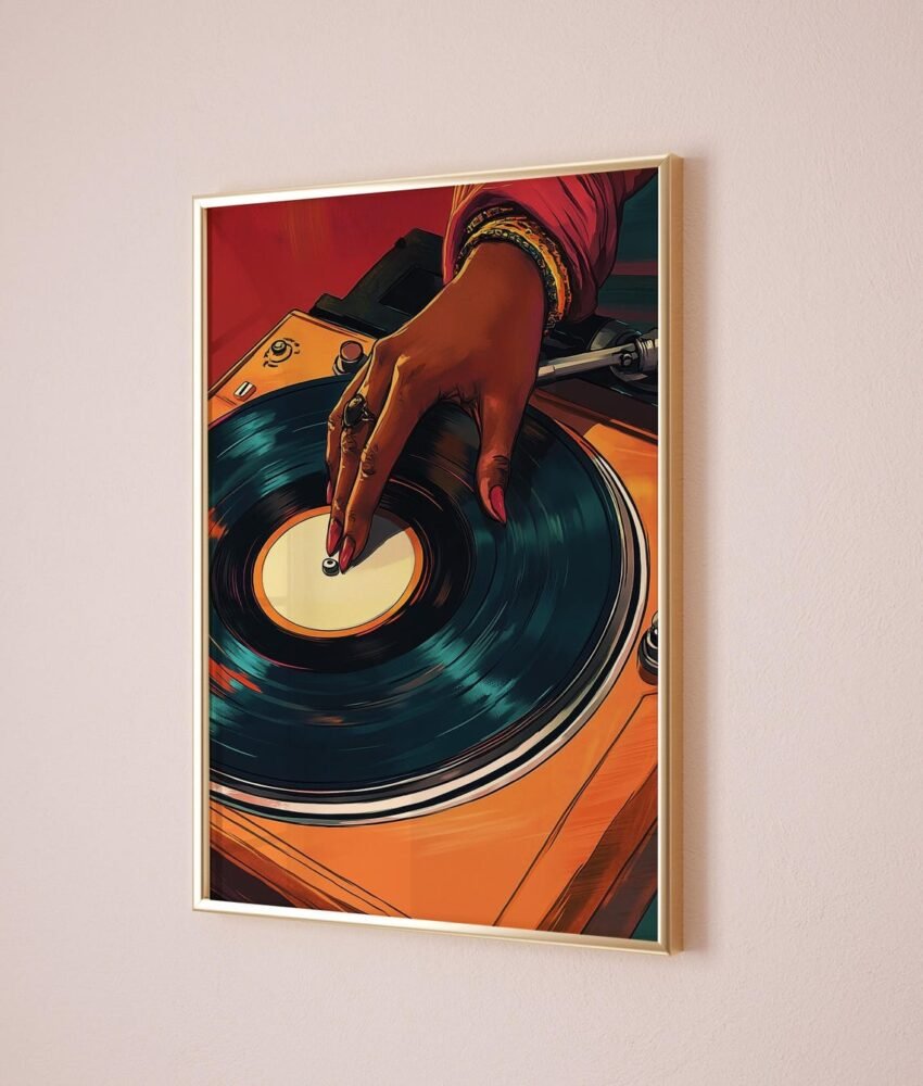 Vintage Turntable Poster – Retro Black Woman DJ Art, African American Music Wall Art, Mid-Century Dorm Room Decor - Image 4