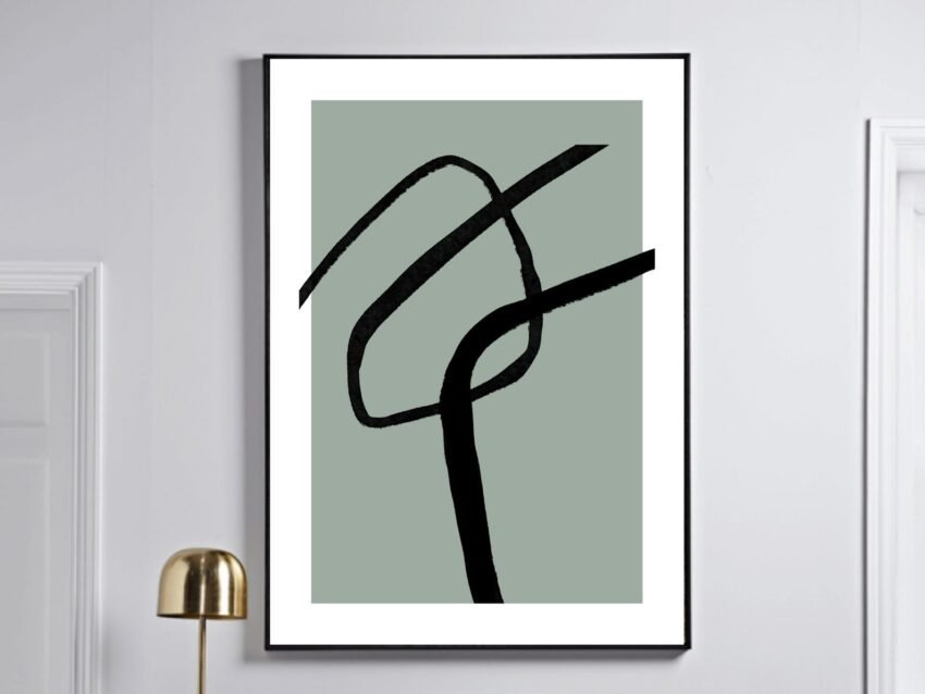 Sage Green Abstract Wall Art Set – Minimalist Line & Shape Prints (Set of 3)