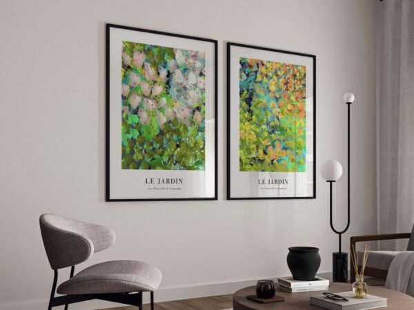 Flower Market Botanical Wall Art – Set of 2 Bright Abstract Prints, Colorful Maximalist Decor for Living Room or Bedroom