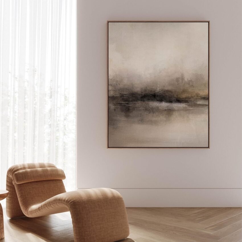 Brown Vintage Landscape Canvas Wall Art, Modern Farmhouse Decor, Framed Art Print, French Country Decor, Landscape Painting, Neutral Decor
