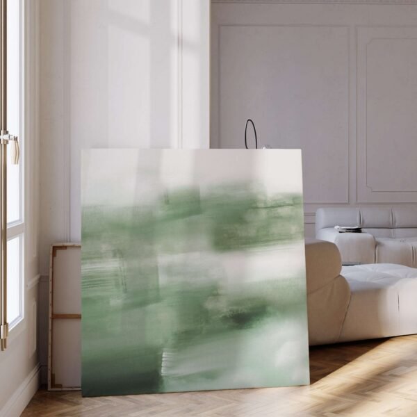 Sage Green Abstract Minimalist Canvas Wall Art – Square Print