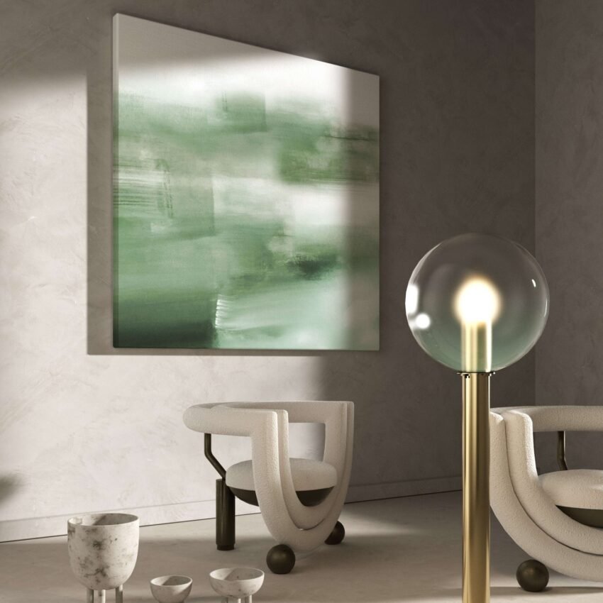 Sage Green Abstract Minimalist Canvas Wall Art – Square Print