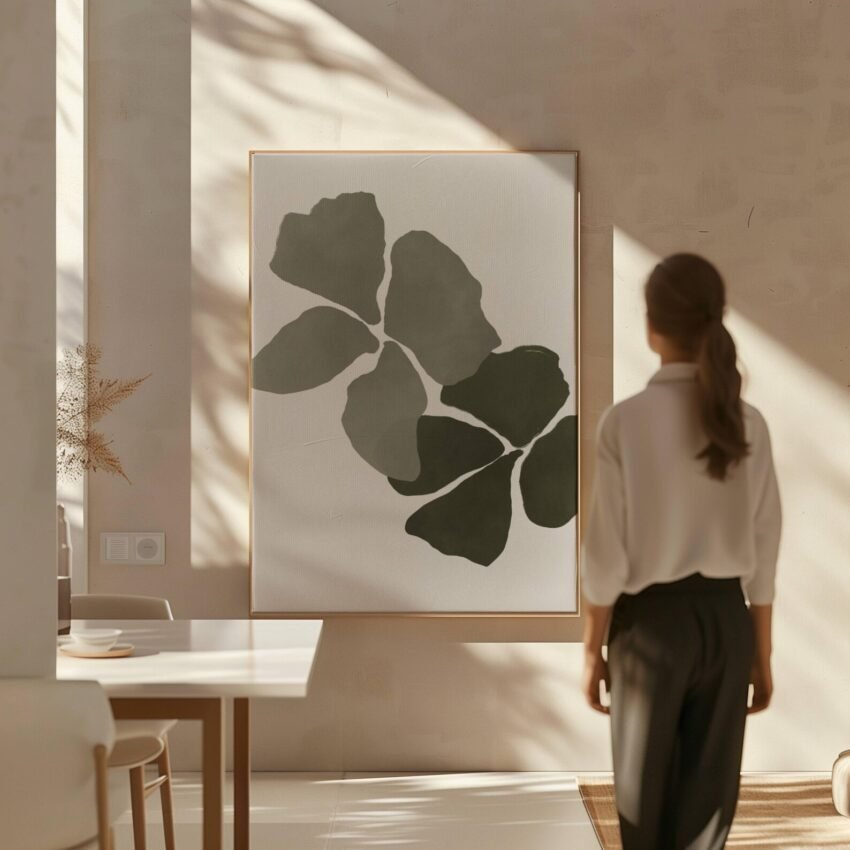 Green Orchid Canvas Wall Art, Botanical Flower Art, Minimalist Wall Art, Floral Framed Art, Neutral Wall Art, Large Living Room Decor