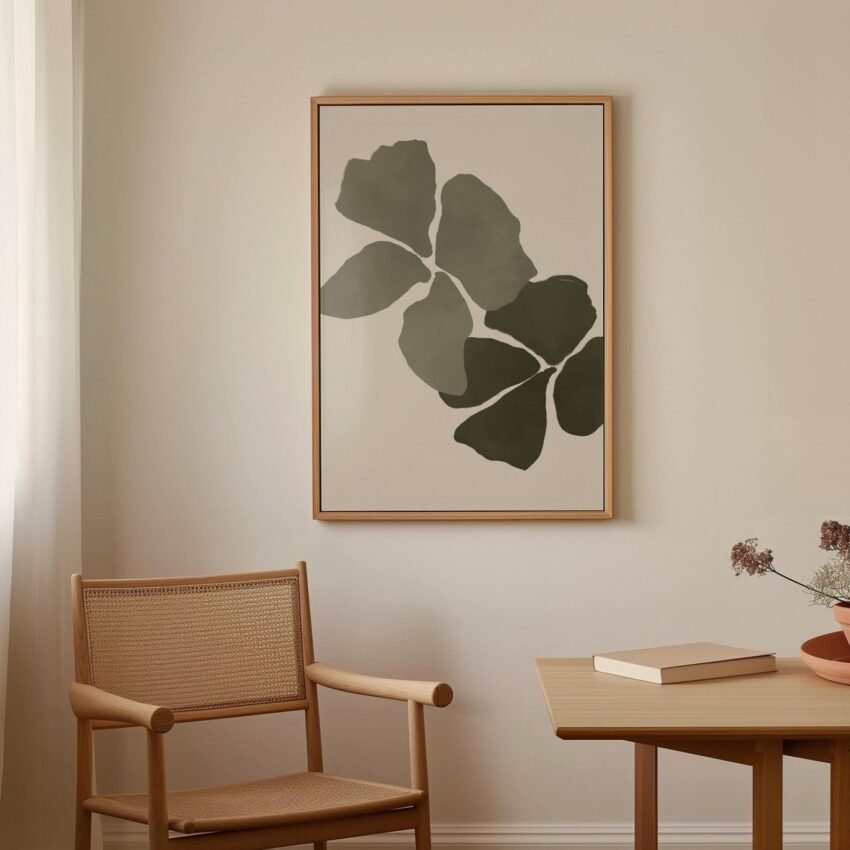 Green Orchid Canvas Wall Art, Botanical Flower Art, Minimalist Wall Art, Floral Framed Art, Neutral Wall Art, Large Living Room Decor