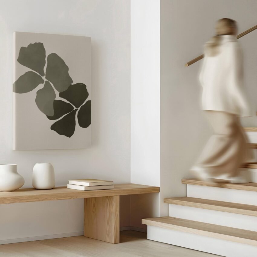 Green Orchid Canvas Wall Art, Botanical Flower Art, Minimalist Wall Art, Floral Framed Art, Neutral Wall Art, Large Living Room Decor