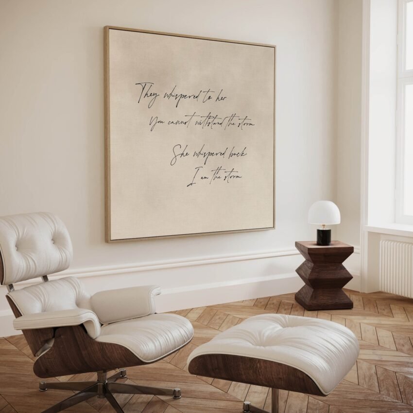 I am the Storm Wall Art, Neutral Minimalist Canvas Wall Art, Square Floating Frame Wall Art, Extra Large Wall Art, Framed, Living Room Decor