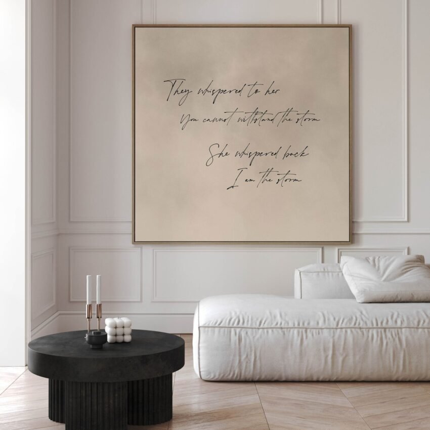 I am the Storm Wall Art, Neutral Minimalist Canvas Wall Art, Square Floating Frame Wall Art, Extra Large Wall Art, Framed, Living Room Decor
