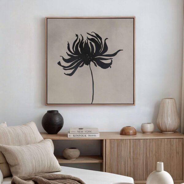 Neutral Flower Canvas Wall Art, Greige Print, Minimalist Wall Art, Large Living Room Decor, Floating Framed Wall Art, Floral Bedroom Art