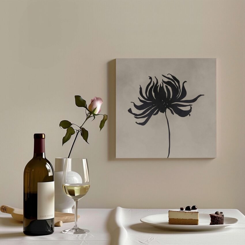 Neutral Flower Canvas Wall Art, Greige Print, Minimalist Wall Art, Large Living Room Decor, Floating Framed Wall Art, Floral Bedroom Art