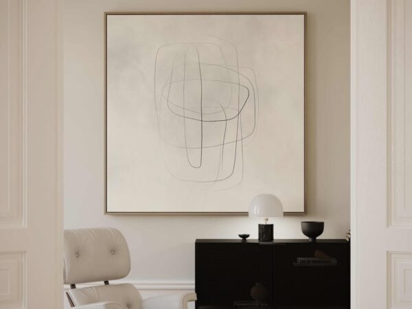 Neutral Minimalist Canvas Wall Art, Line Art, Floating Frame, Abstract Art, Minimalist, Square Large Wall Art, Living Room Decor, Bedroom