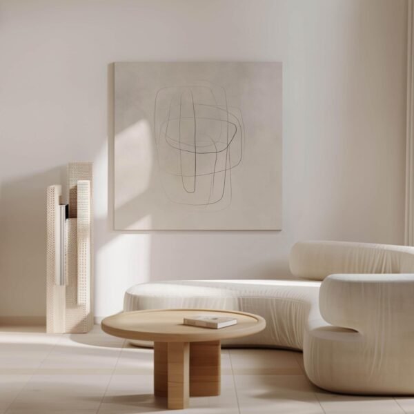 Neutral Minimalist Canvas Wall Art, Line Art, Floating Frame, Abstract Art, Minimalist, Square Large Wall Art, Living Room Decor, Bedroom