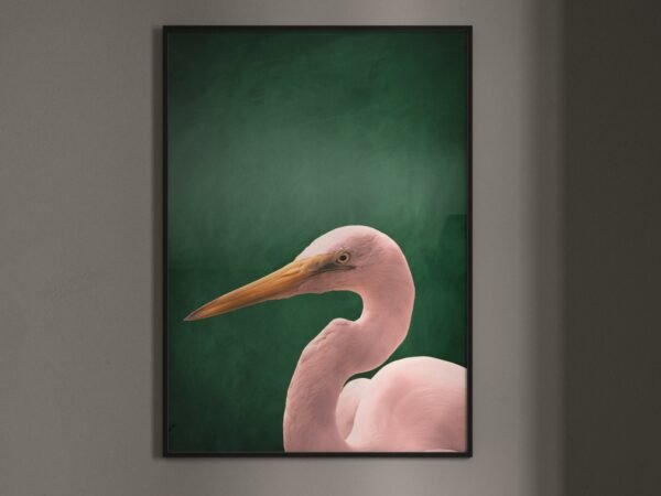 Pink Crane Emerald Green Print · Emerald Green Decor · Pink and Green · Large Wall Art · Maximalist Decor · Living Room Decor · Poster
