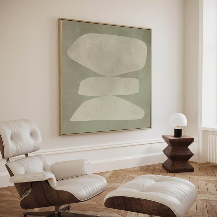 Sage Green Abstract Canvas Wall Art, Square Print, Abstract Art, Minimalist, Large Wall Art, Living Room Decor, Framed Wall Art, Geometric