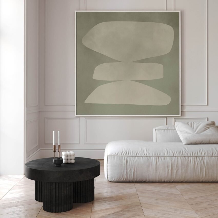Sage Green Abstract Canvas Wall Art, Square Print, Abstract Art, Minimalist, Large Wall Art, Living Room Decor, Framed Wall Art, Geometric