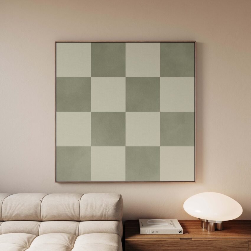 Add a soft touch of modern style with this sage green checkered framed canvas—perfect for minimalist or pastel-inspired interiors.