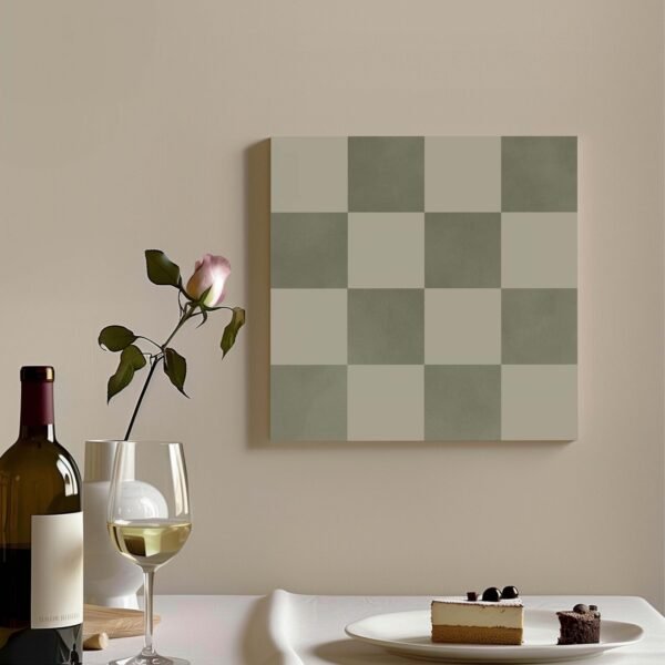 Add a soft touch of modern style with this sage green checkered framed canvas—perfect for minimalist or pastel-inspired interiors.