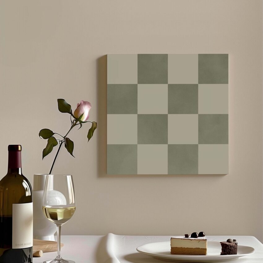 Add a soft touch of modern style with this sage green checkered framed canvas—perfect for minimalist or pastel-inspired interiors.